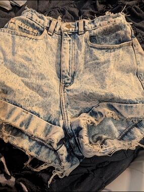 High-Rise Acid Wash Denim Shorts - Light Blue American Apparel